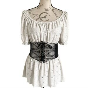 Corset Black Lace up whimsigoth wide waist belt Elastic Sheer Fairy underbust
